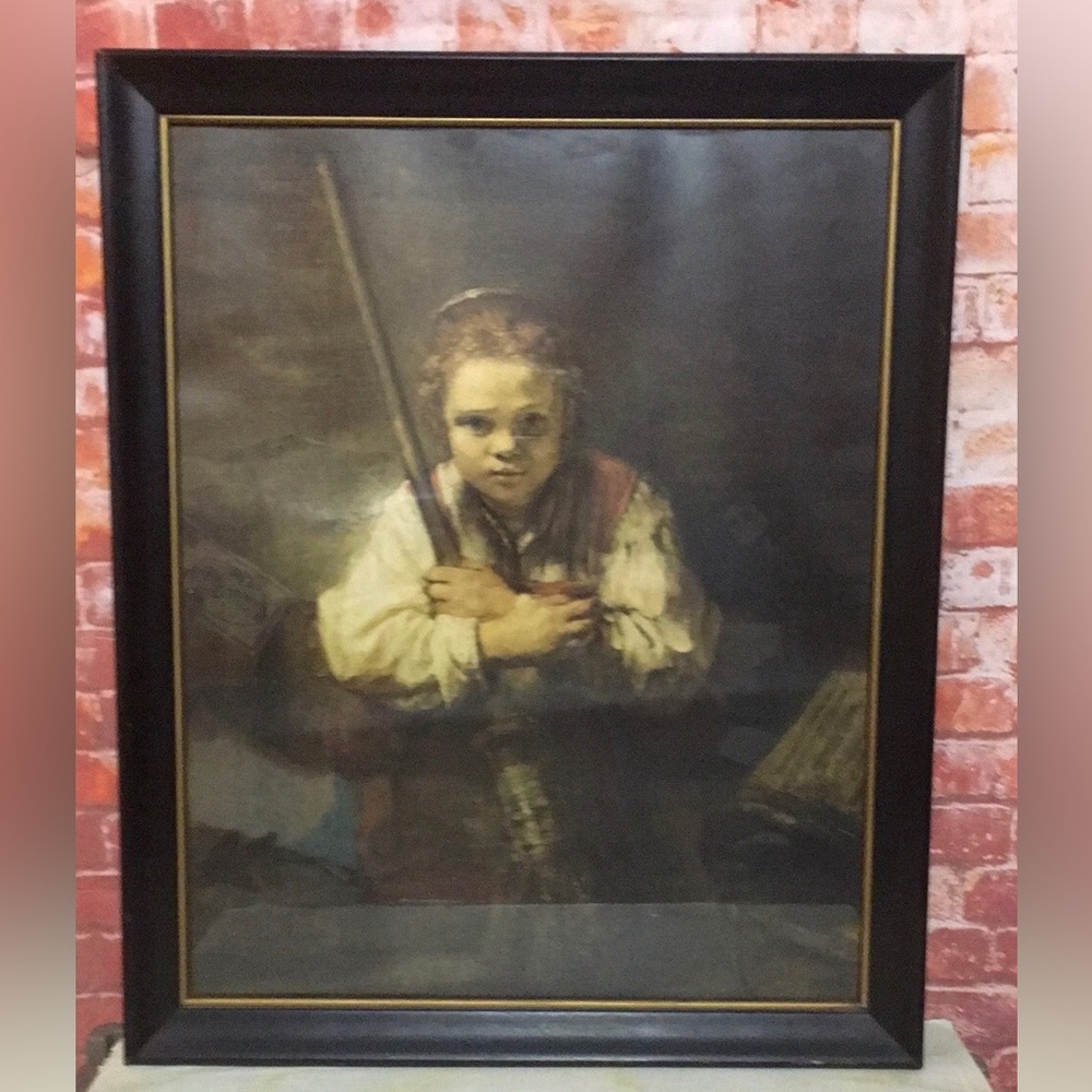 Vintage Framed Rembrandt "Girl with a Broom" Fine Art Print